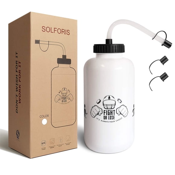 Botella de agua SolForis Hockey con pajita larga de 1 litro (32 oz) sin BPA