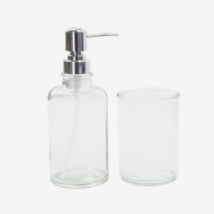 Decoexpress - Set 2 Accesorios De Baño Dispensador De Jabón Y Vaso Vidrio Clear