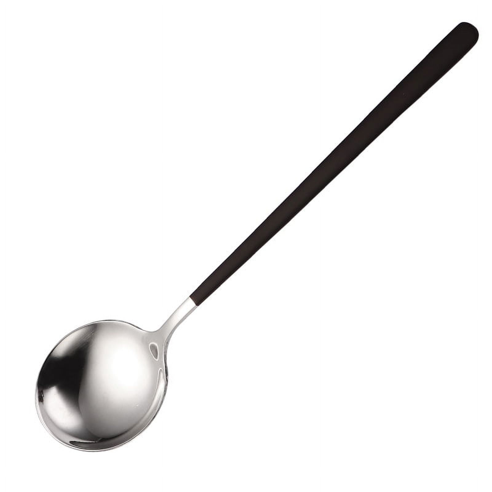 Xmhytop 4 Piezas Cucharas Redondas De Acero Inoxidable Negro Plata, 19.5x4.5 Cm - Ideal Para Sopas, Guisos Y Servicio Elegante En Hogar Y Restaurantes