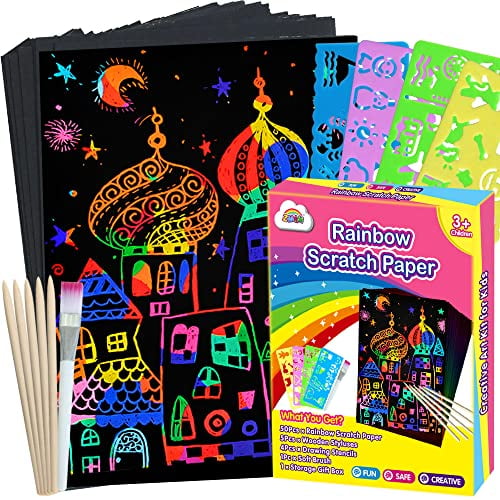 Set de arte Scratch Paper ZMLM, 60 unidades, con Rainbow Magic Scratch P