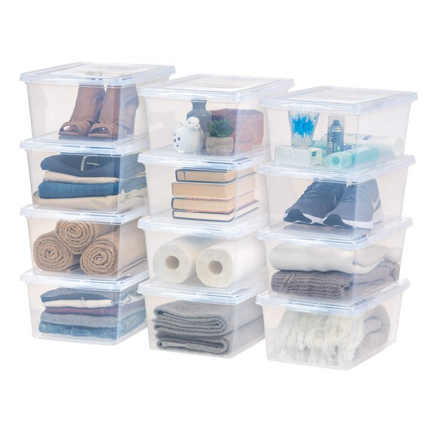 Caja de almacenamiento IRIS USA de 17 cuartos de galón de plástico transparente sin BPA, paquete de 12