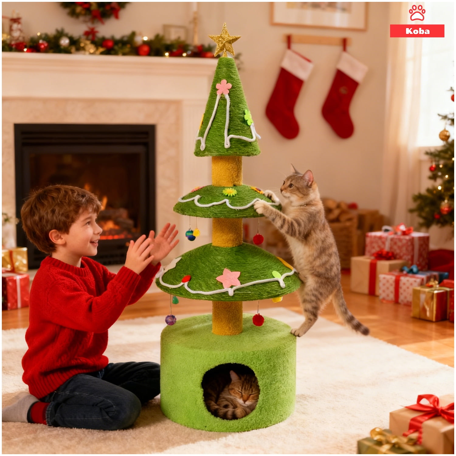Koba - Rascador Para Gatos Casa Michis Tipo Árbol Navidad 105cm