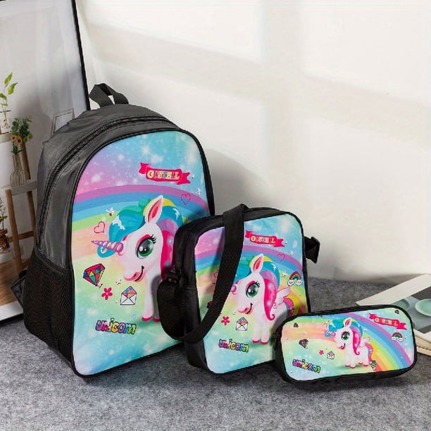 3pcs Backpack Crossbody Bag And Pen Bag Set, 13.8inch 35cm Boys Girls Kids Backpack Lunch Bag Pencil Case Set, Travel Camping Backpack, Casual Cartoon Backpack With Padded Back And Adjustable Strap, F
