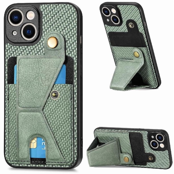 Funda Resistente para iPhone 13 con Tarjetero y Soporte, Diseño Magnético Verde