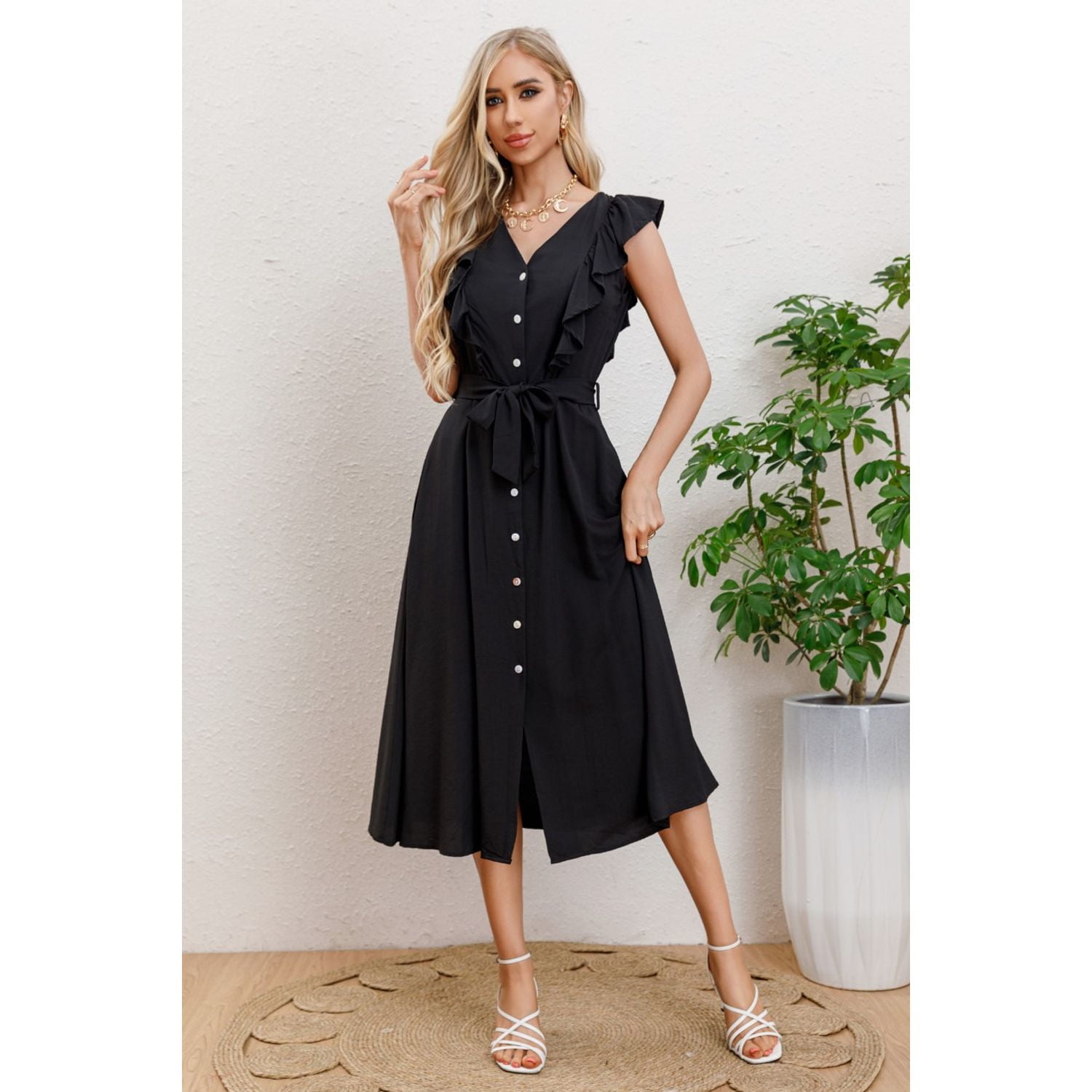 Likeshop - Vestido Largo Primavera Mujer Semi Formal Casual Botones 339