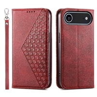 Funda Flip Foxdock Para Iphone 17 Air , Estilo Billetera Con Diseño Rombo, Correa De Mano Y Soporte, Uso Diario
