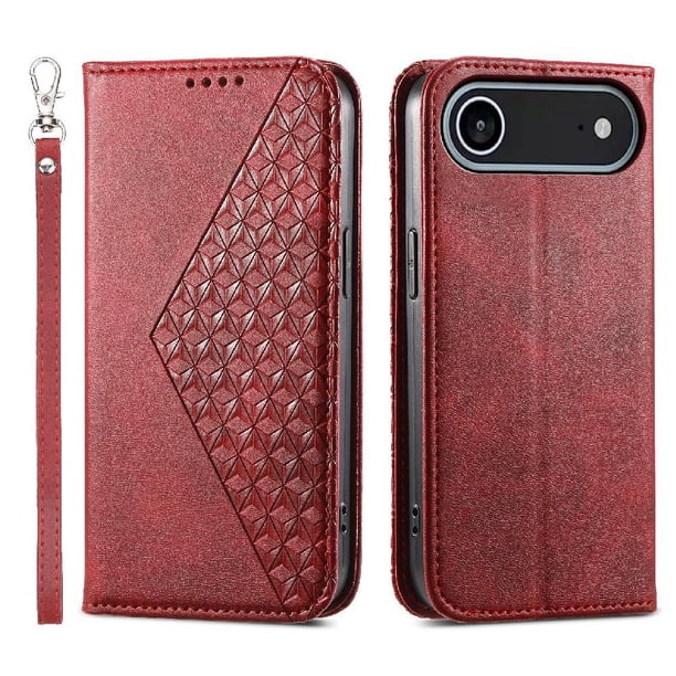 Funda Flip FOXDOCK para iPhone 17 Air , Estilo Billetera con Diseño Rombo, Correa de Mano y Soporte, Uso Diario