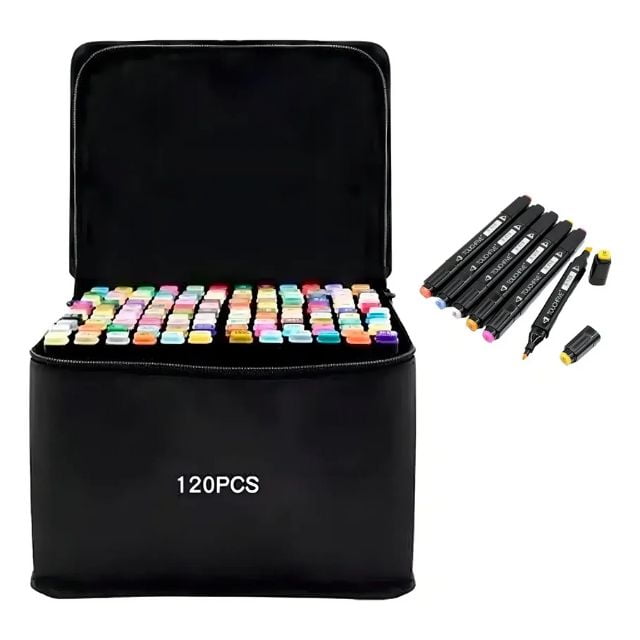 Touchfive - Lápices De Colores Lineal 120 Unidades Doble Punta Bolso Negro