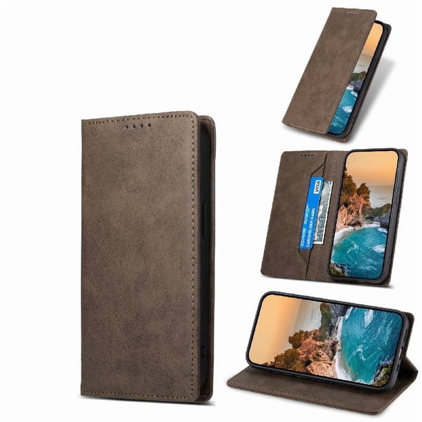 Funda tipo cartera con bloqueo RFID para iPhone 17 Air Con tapa abatible, portatarjetas, cierre magnético, TPU y soporte Marrón