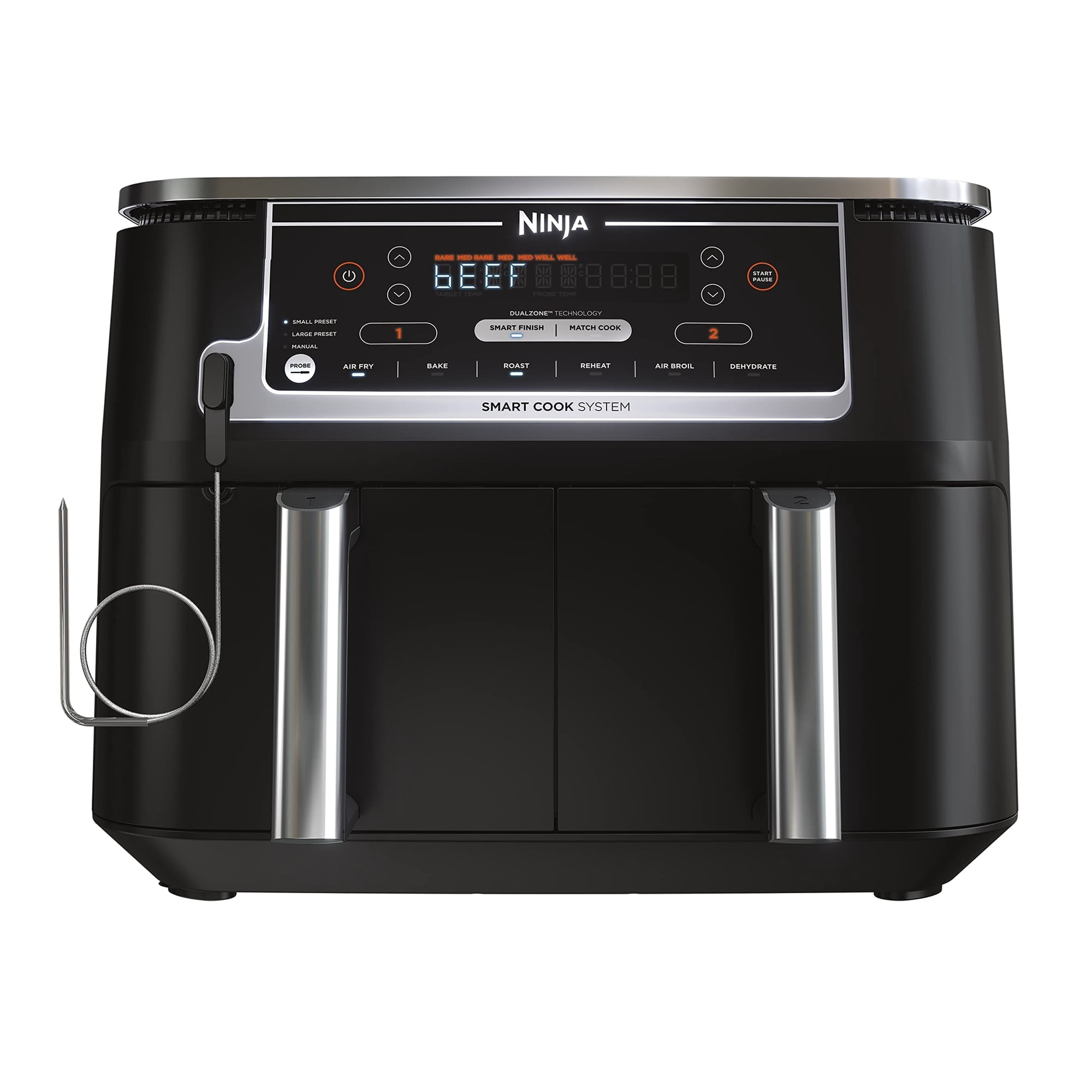 Air Fryer Ninja Dz550 10qt Con Termómetro 10 En 1, Color Gris