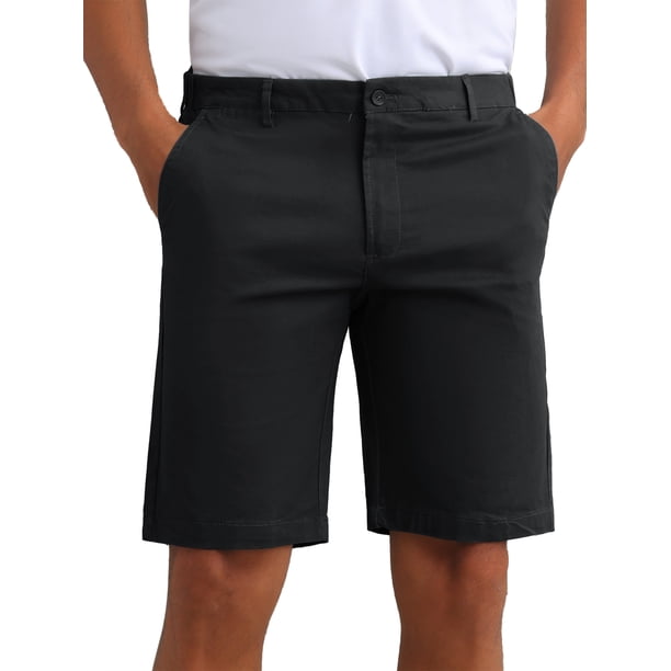 INSPIRE CHIC Pantalones Cortos de Vestir Formales Chino con Cremallera Frontal Plana de Color Sólido para Hombre, Regreso a Clases, Botón Clásico, 36 Negro