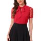 thumbnail image 1 of INSPIRE CHIC Blusa de Mujer para Regreso a Clases con Lazo en el Cuello, Cuello en V, Cuello Alto, Manga Corta de Malla, Talla M, Rojo, 1 of 6