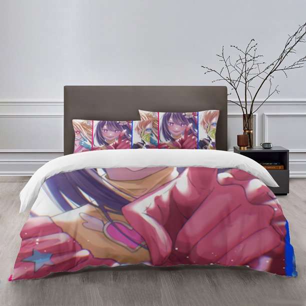 OSHI NO KO Bedding Sets Bed Cartoon Duvet Cover Lightweight 3 Piece Bet Sets for Kids Boys Girls