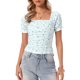 thumbnail image 1 of INSPIRE CHIC Elegante Top Corto con Nido de Abeja para Mujeres Regreso a Clases Ajuste Ceñido Blusa Campesina Floral Azul Blanco XL, 1 of 6