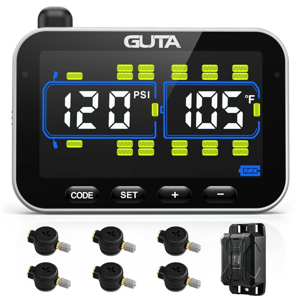 TPMS GUTA GT20 con 6 sensores para monitoreo de presión de neumáticos RV 0‑188 PSI