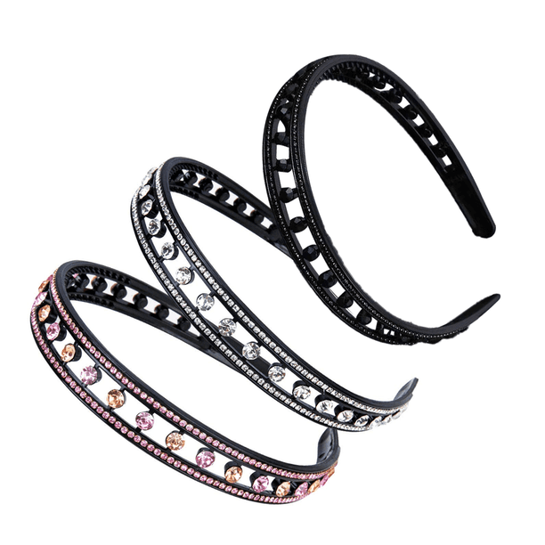 Diademas rígidas con cristales de estrás, diadema de plástico elástica con dientes antideslizantes de doble fila, banda para el cabello cómoda y brillante