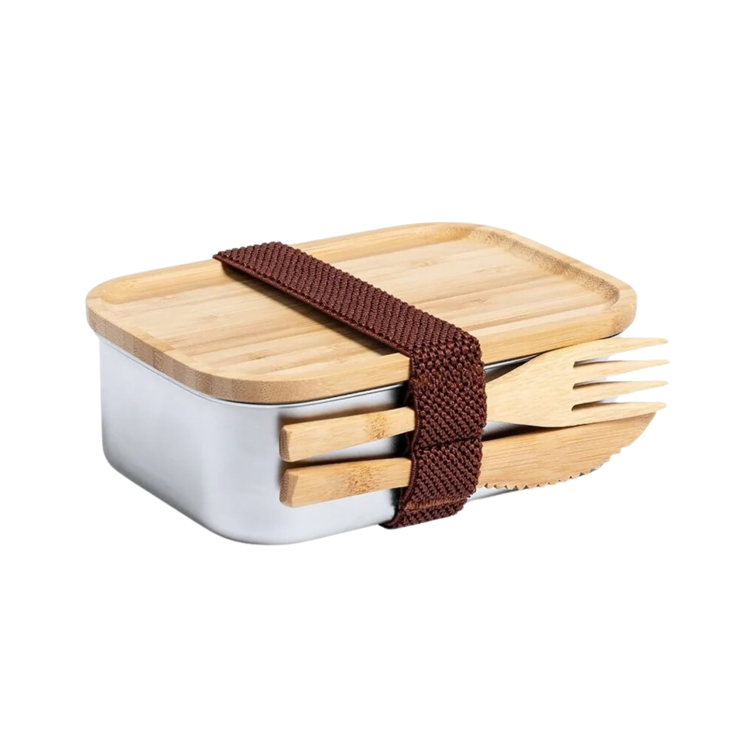 Importclick - Contenedor Tupper Hermético Acero Cubiertos Bambú Sariul 600 Ml