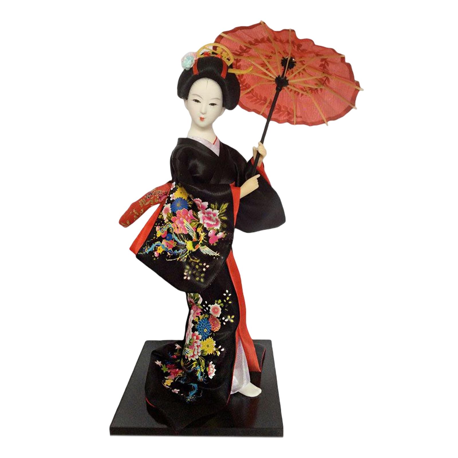 Magideal - Figuras En Miniatura De Muñeca Geisha Japonesa De 30 Cm, Estatua De Niña, Escultura De Figura Coleccionable De Geisha Asiática Para Escritorio, Dormit , Negro