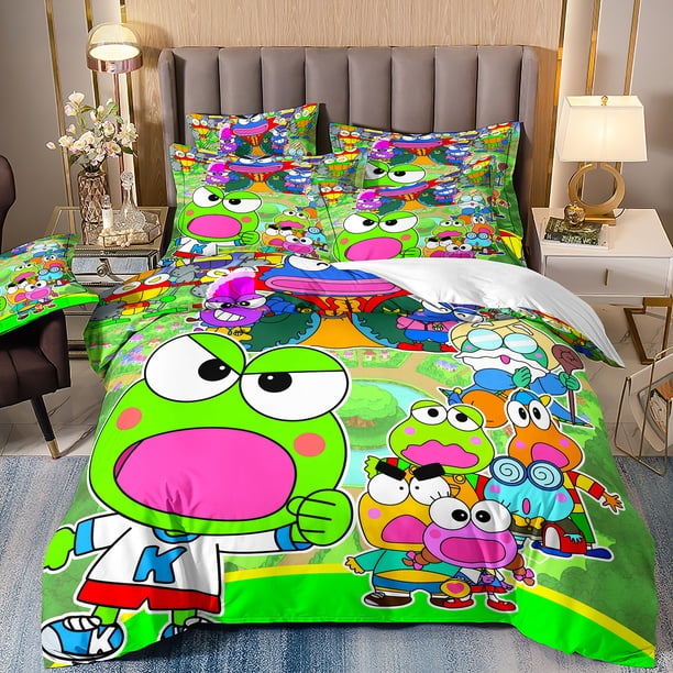 New Designer Big-Eyed Frog Bedding Set,Sanrio Keroppi Quilt Cover Boys Girls Children Adults King Gift Bed Sheets