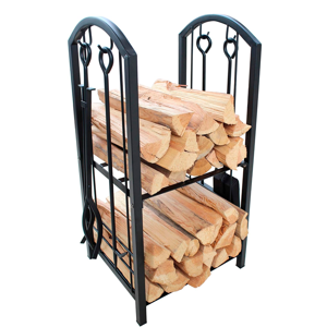 Wakeshome - Estante De Leña Para Chimenea Con 4 Herramientas Interiores Y Exteriores