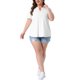 thumbnail image 2 of Agnes Orinda Blusa Casual de Verano 2026 para Mujer de Talla Grande con Cuello en V, Bordado de Ojales, Mangas Abullonadas y Textura, Talla 1X, Blanca, 2 of 6