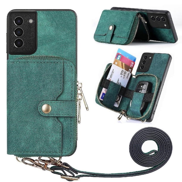 Funda Tipo Cartera con Correa Cruzada para Samsung Galaxy S21 Protección Contra Golpes Verde