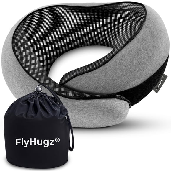 Almohada de viaje para el cuello FlyHugz de espuma viscoelástica compacta y ergonómica