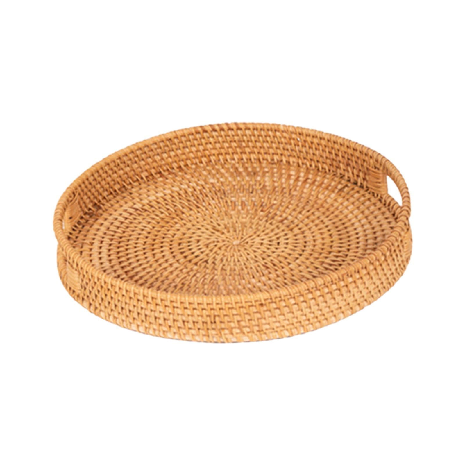 Magideal - Bandeja De Ratán Para Servir, Bandeja Decorativa Para Mesa De Café, Redonda, Para Regalar, Cesta De Almacenamiento De Ratán Versátil, Bandeja Tejida P 35cm
