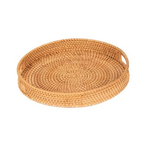 Magideal - Bandeja De Ratán Para Servir, Bandeja Decorativa Para Mesa De Café, Redonda, Para Regalar, Cesta De Almacenamiento De Ratán Versátil, Bandeja Tejida P 35Cm