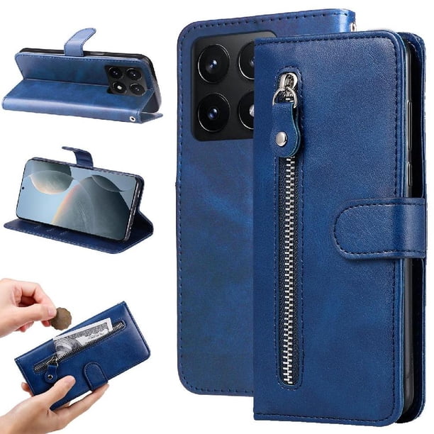 Funda con Cremallera para Xiaomi 14T Pro, Carcasa Cartera de Cuero PU con Soporte y Tarjetero