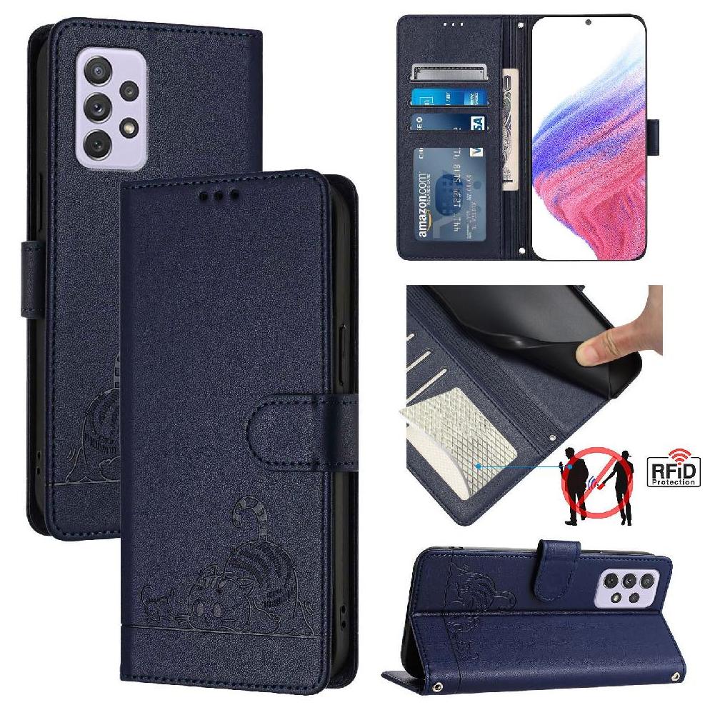 Funda Tipo Cartera Foxdock Para Samsung Galaxy A73 5G Con Soporte, Ranuras, Rfid, Diseño De Gato