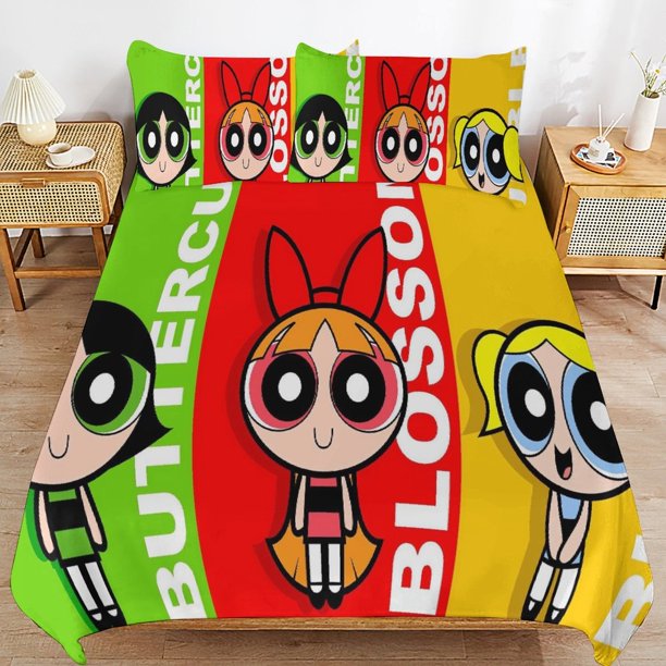 Powerpuff-Girls Power-puff Powerpuff-Girls Power-puff Bedding Set Sheet Set for Kids Adults,All Season Lightweight