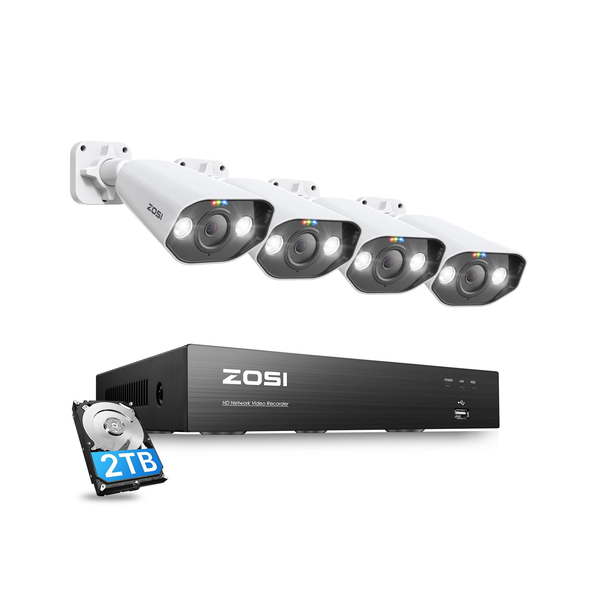 Sistema De Cámaras De Seguridad Zosi 4k 8ch Con Disco Duro De 2 Tb Y 4 Cámaras De 5 Mp