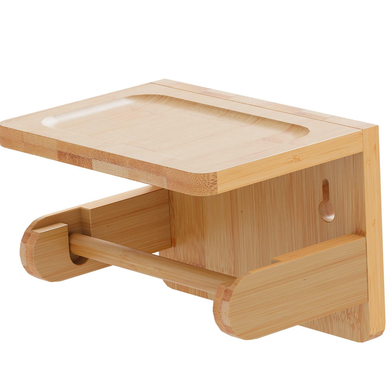 Magideal - Portarrollos De Papel Higiénico Con Estante Para Montaje En Pared, Accesorios De Baño Multifuncionales, Dispensador De Papel Higiénico De Bambú Para