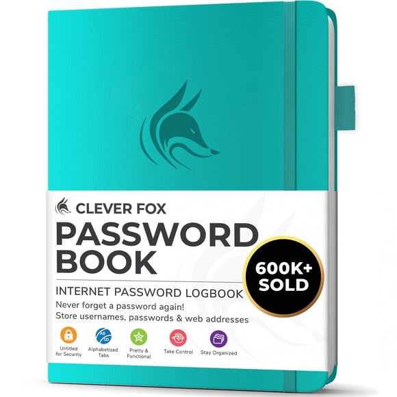 Agenda de contraseñas Clever Fox, organizador de direcciones de Internet, color turquesa