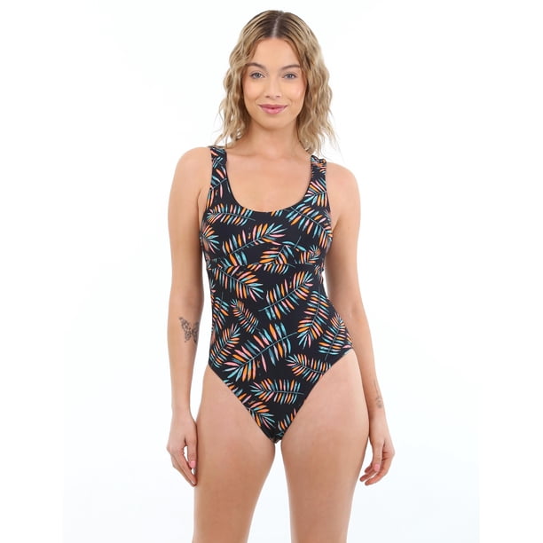 Traje de baño tirantes arruchados estampado hojas Talla L