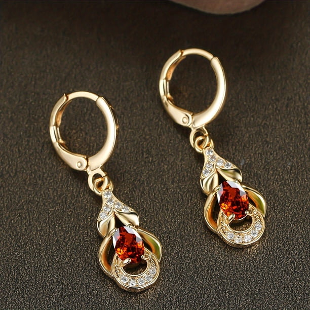 Women's Elegant Zircon Drop Earrings 18K Gold Plated Ear Jewelry Banquet Dinner Decor For Women Girls