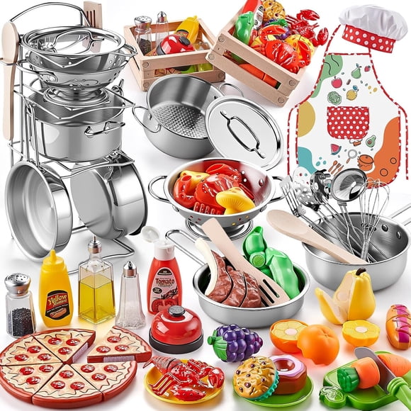 Shimirth Play Kitchen Accessories, Large Stainless Steel Kid