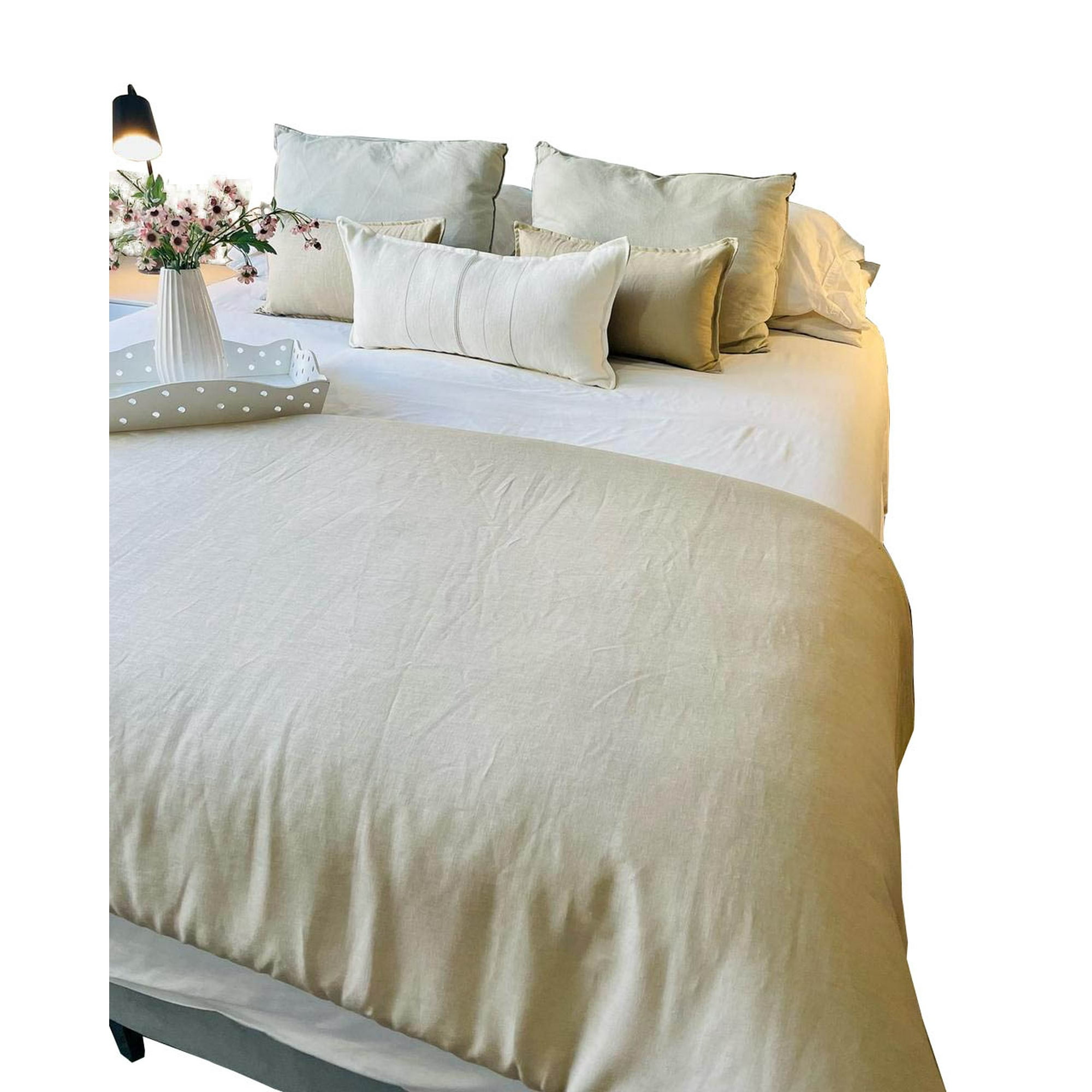 Antonia Paz - Set Lino Color Arena Piecera 260 X 90 Cm + 2 Cojines 50 X 30 Cm