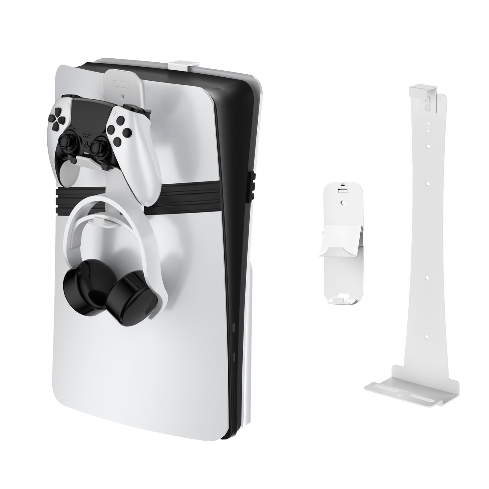 Genérico - Compatible Con El Soporte De Pared Ps5 Pro/slim/console Con Gancho De Almacenamiento Y Colgador De Auriculares De Mando Para La Organización De Accesorios De La Consola Playstation 5-blanco