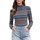 thumbnail image 1 of INSPIRE CHIC Blusa de mujer de cuello alto a rayas de Halloween de manga larga para fiesta de Navidad para uso casual o de trabajo XL a rayas azules, 1 of 6