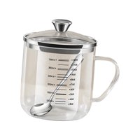 Magideal - Taza Medidora De Vidrio Con Jarra Medidora Con Tapa, Taza A Escala De Vidrio De Borosilicato Resistente Al Calor Con Asa Para Líquido, Café Y Leche 350Ml