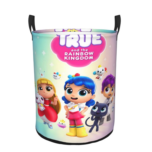 True y el Reino Arcoíris Cesta de lavandería de gran capacidad redonda con asa, bolsa para ropa sucia plegable, almacenamiento para dormitorio, baño y lavadero 44x35 cm