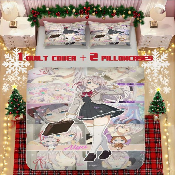 Anime Ailey-Chan Bedspread - Soft Polyester Bed Cover with Ailey-Chan Face & Outfit Print - Cozy Bedding Suitable for Rooms