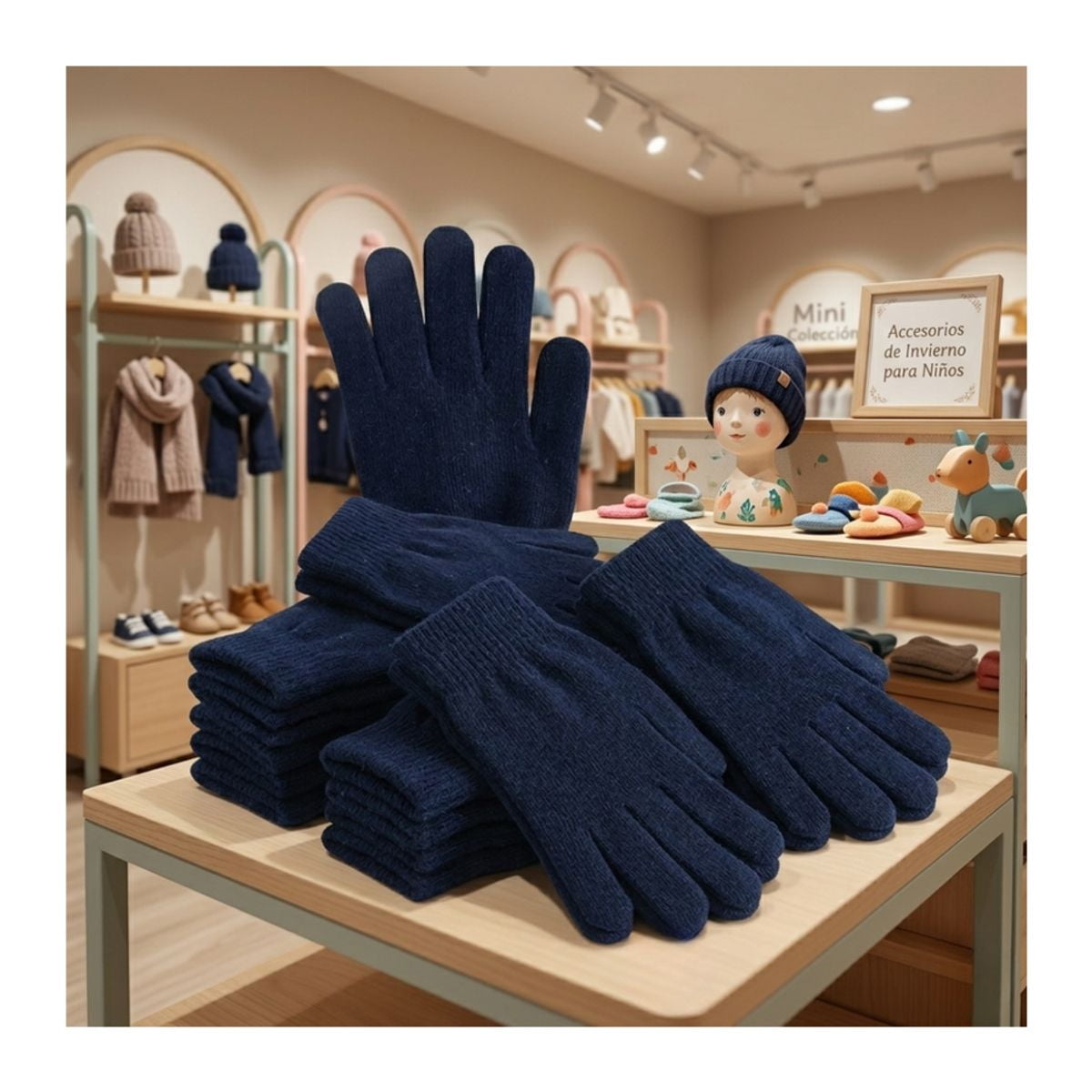 Genérico - Pack 12 Guantes De Lana Térmicos Para Niños - Invierno Suave Color Azul Marino