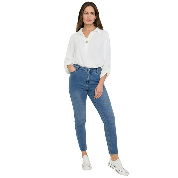 Jeans Mujer Skinny 1 Botón Azul Oscuro Corona