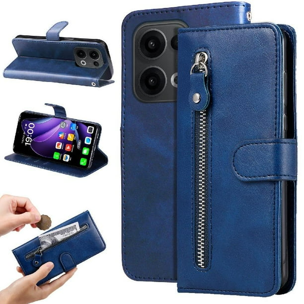 Funda con Cremallera para OPPO Reno 14F 5G, Carcasa Cartera de Cuero PU con Soporte y Tarjetero