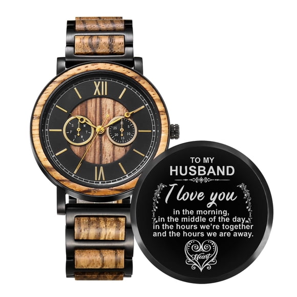 Reloj Kenon de madera de ébano grabado personalizado para hombre