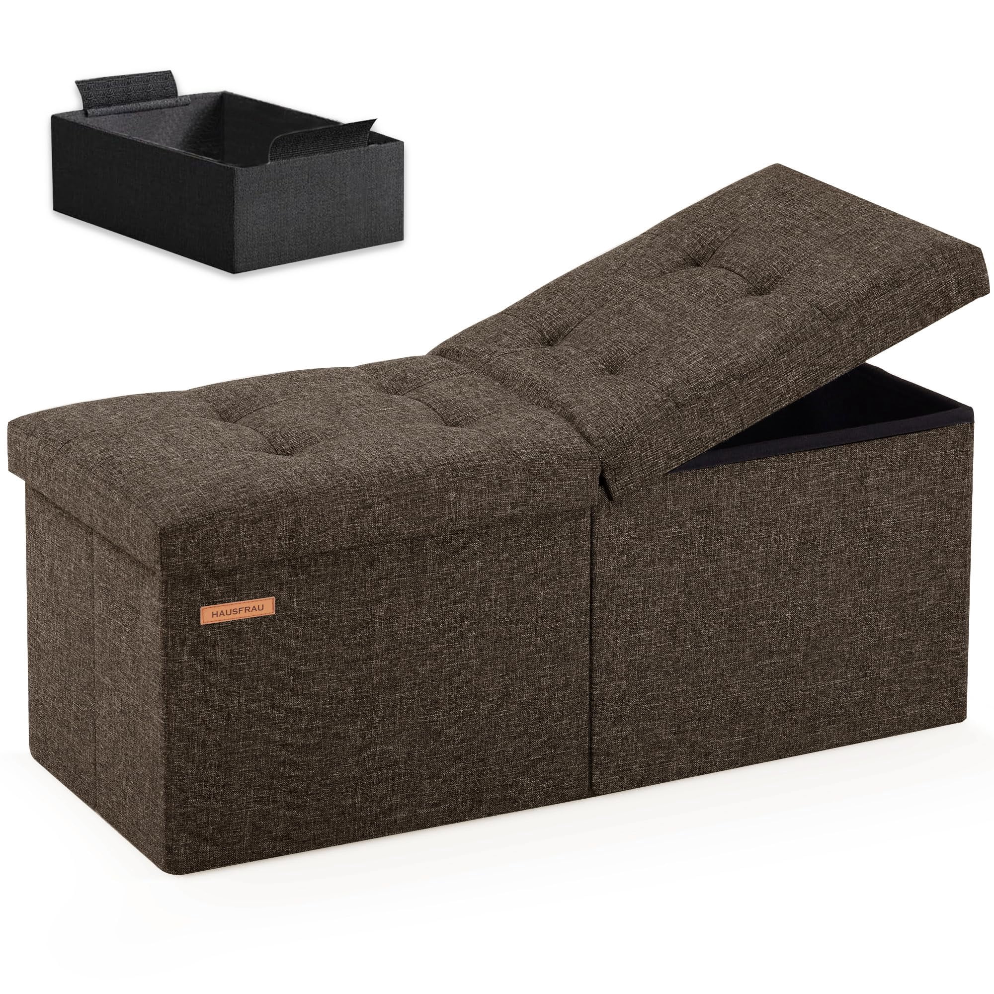 Otomana Con Banco De Almacenamiento Hausfrau, 80 Cm, Plegable, Lino