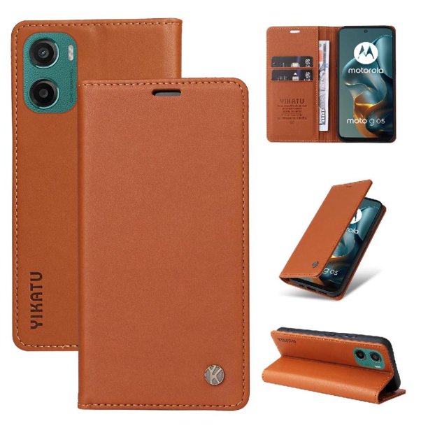 Funda Billetera de Cuero para Motorola MOTO G05 con Tarjetero y Soporte - Tapa Magnética Marrón